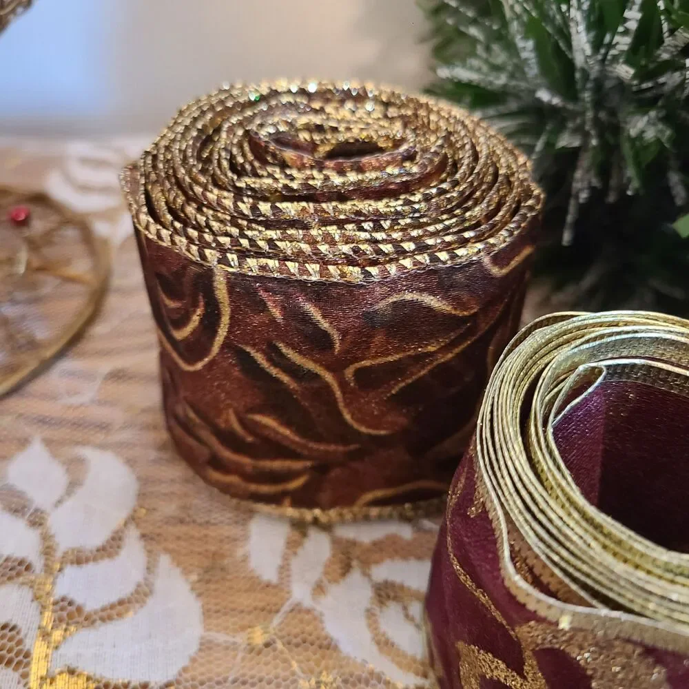 Vintage Holiday Decor Bundle Wire Basket | Garland | Ribbon | Satin Bag | Lace
